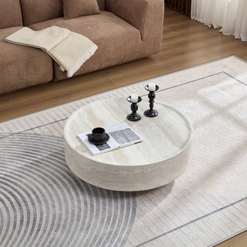 WILLIAMSPACE 35.43" Round Marble Coffee Table Faux Stone Living Room Table - Image 7