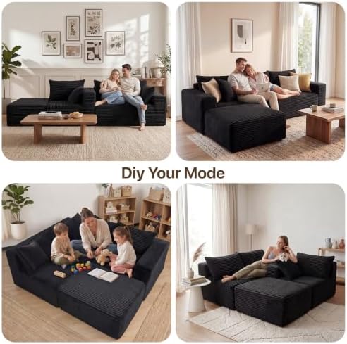 Claiks 94" Boneless Couch, L-Shape Corduroy Sectional Sofa - Image 3