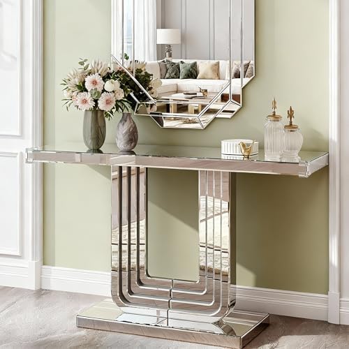 Silver Mirrored Console Table, Modern Luxury Mirrored Furniture by Unknown