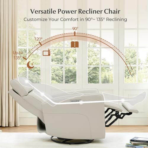 CHITA Genuine Leather Power Recliner Chair, Swivel Glider - Image 6