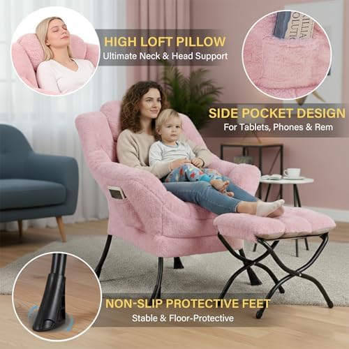 Lazy Chair with Ottoman, Comfy Accent Living Room Chair with Footrest Set - Image 4
