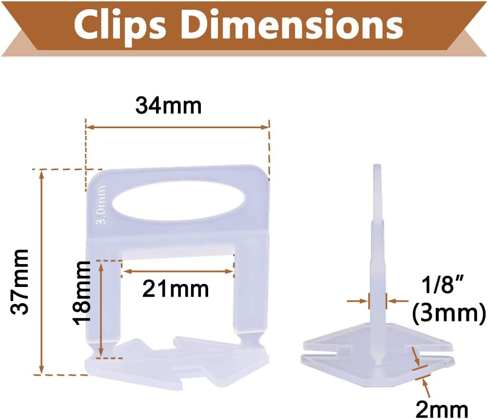 600 PCS Tile Leveling System Clips 1/8''(3mm) 600-Piece Tiles Leveler Spacers Tool for Professional Ceramic Tile and Stone Installation