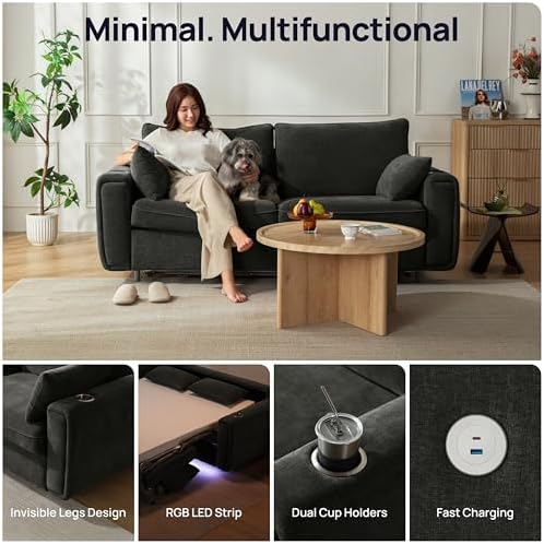 Pull Out Sofa Bed, No Cushion Removal, Queen Sleeper Sofa, Chenille Dark Grey - Image 5