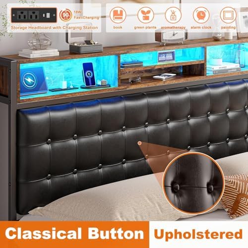 EnHomee King Bed Frame with 4 Drawers, Charge Station & LED Lights - Image 5