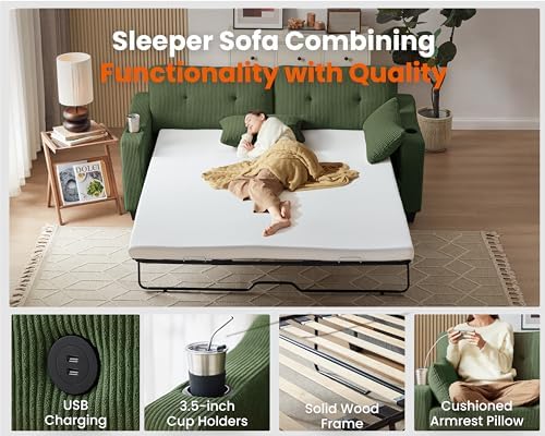 Queen Size Pull Out Sleeper Sofa Bed, Pullout Loveseat Couch Bed - Image 5