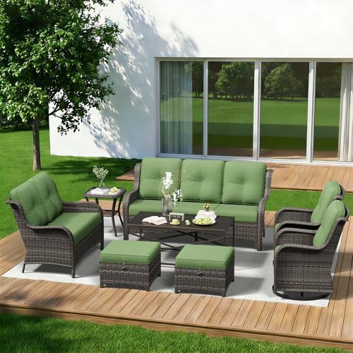 8 Piece Outdoor Wicker Patio Furniture Set, Outdoor Swivel Rocker Patio Chairs by Gardenbee