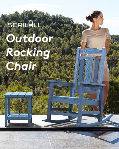 SERWALL Oversized Outdoor Rocking Chair, Patio Rocking Chair, Unique Blue - Image 7