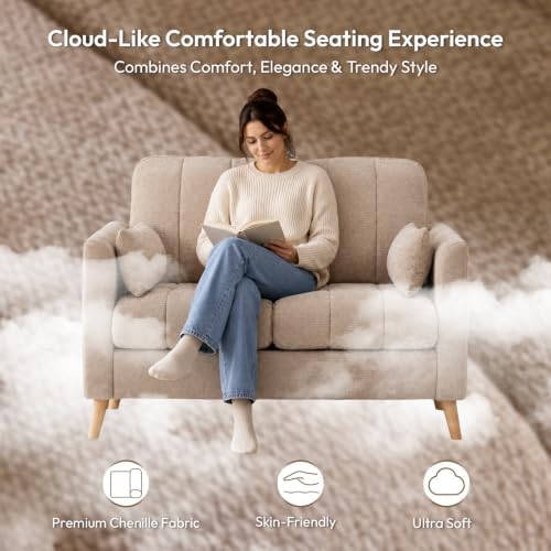VINGLI 47.2" Tufted Chenille Loveseat, 7.9" Thick Padded Back - Image 4
