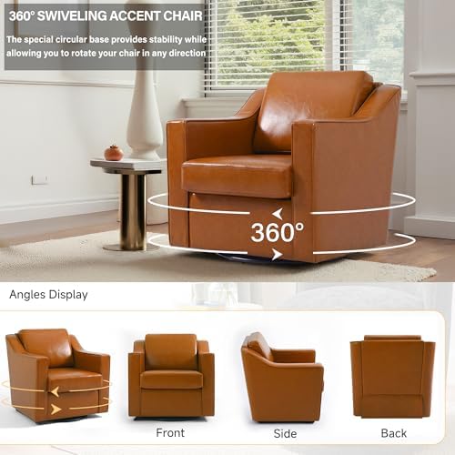 PU Leather Swivel Accent Chairs Set of 4, Modern Armchair, Light Brown - Image 5