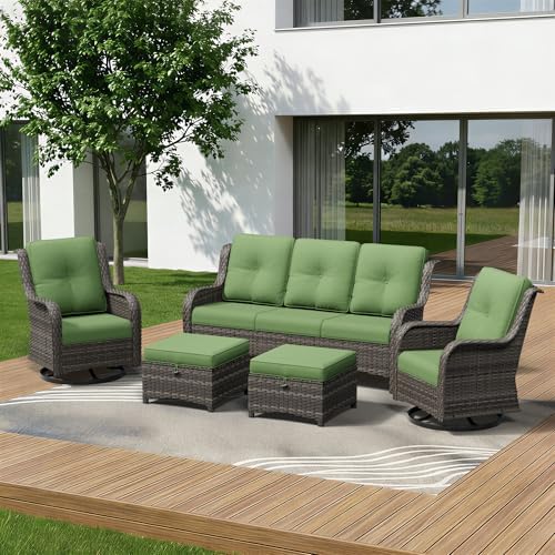 5 Piece Outdoor Wicker Patio Furniture Set, Outdoor Swivel Rocker Patio Chairs by Gardenbee
