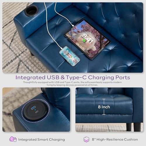 TYBOATLE 62'' Blue Leather Loveseat, Small Couch - Image 5