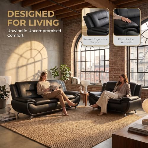 3 Piece Faux Leather Sofa Set for Living Room, Modern Living Room Furniture Set - Image 6