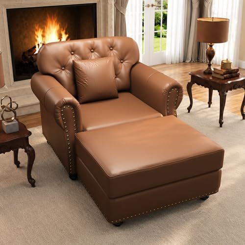 41.3'' Faux Leather Chesterfield Sofa & Ottoman Set by SmartEdge