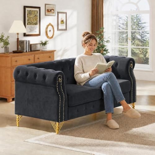 60.5" Velvet Chesterfield Loveseat Sofa - Image 3