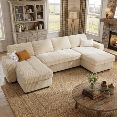 WEUP 105" Sectional Sofa with Pull Out Bed, U Shaped 4 Seat Sleeper Sofa with 2 - Image 3