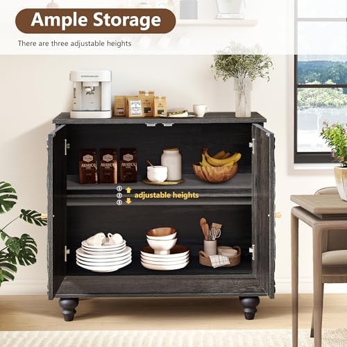 31" Accent Storage Cabinet, Floral Embossed 2 Door Sideboard - Image 3