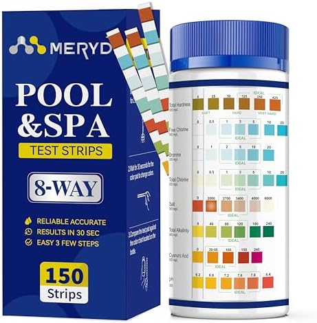 8-Way Pool Salt Test Strips, 150 Strips Pool and Hot Tub Test Strips by MERYDI