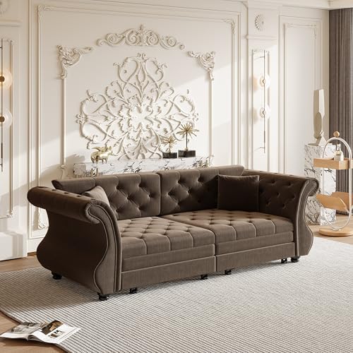 83.8" Velvet Pull-Out Chesterfield Sleeper Sofa Bed - Image 6
