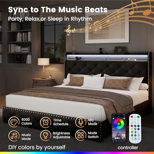 LARMACE Queen Bed Frame with 4 Storage Drawers, LED & USB-C Charging - Image 3