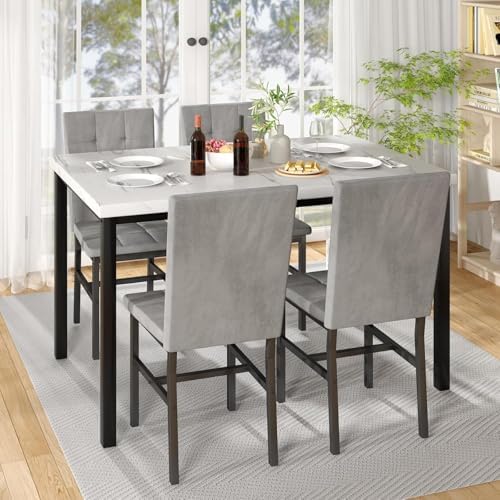 Hooseng Dining Room Table Set 5 Piece Dining Table Set Marble Dining Table 4 - Image 2
