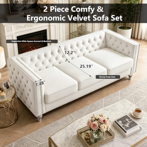 Aoowow 2 Piece Chesterfield Sofa Couch Set - Image 5