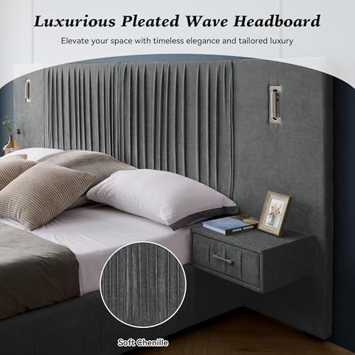 Queen Size Chenille Platform Bed - Image 3