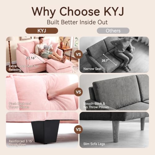 50" Love Seat with Ottoman, Small L Shape Cloud Sofa Couch, 2-Layer Cushion & - Image 5
