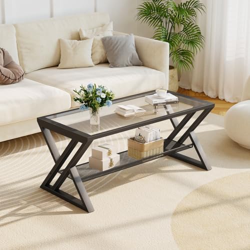 Wolawu Glass Coffee Table Living Room Table - Image 6