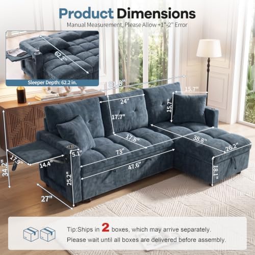 81”Pull Out Sofa Bed, L Shaped Sleeper Sofa - Image 3