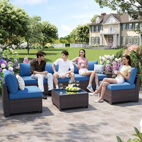 7-Piece Outdoor Patio Furniture Set, 6-Seat All-Weather PE Rattan Wicker Patio - Image 6