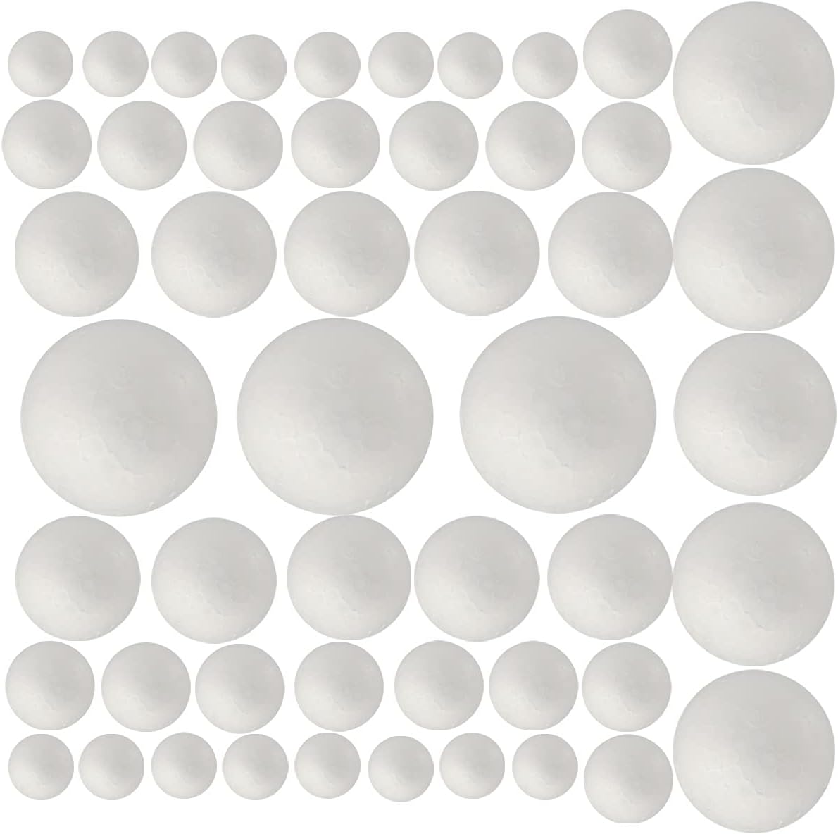 50 Pack Craft Foam Balls, 5 Sizes(1-2.4 Inches), White Polystyrene Smooth Round Balls, Foam Balls for Arts and Crafts, Christmas, DIY Craft for Home, Supplies School Craft Project and Holiday Party