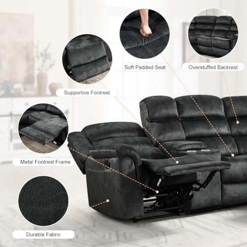 EBELLO Manual Reclining L-Shaped Sectional Sofa Set, Soft Fabric Recliner - Image 3