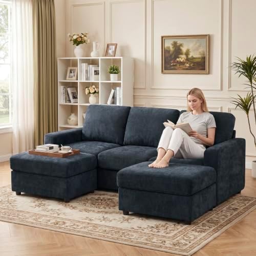 84” Chenille 3-Seater Sofa W/Two Movable Ottomans - Image 7