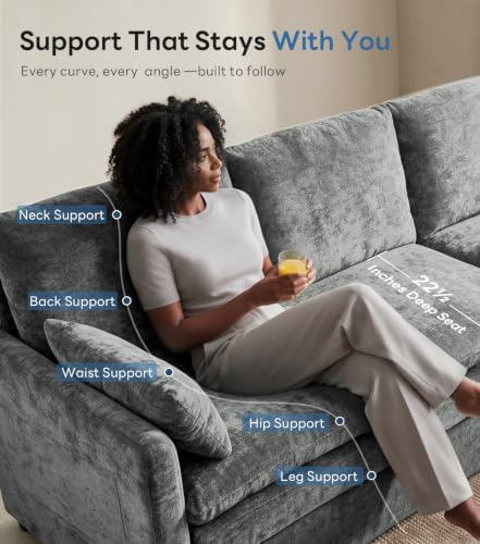 Iroomy 57" Chenille Loveseat 2 Seater, Small Love Seat Sofa, Cloud Couch Thick - Image 4