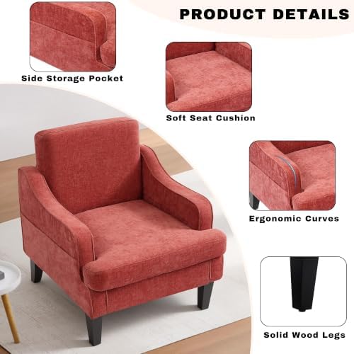 Set of 2 Accent Chair for Living Room, Mid-Century Arm Chair Chenille Fabric - Image 5