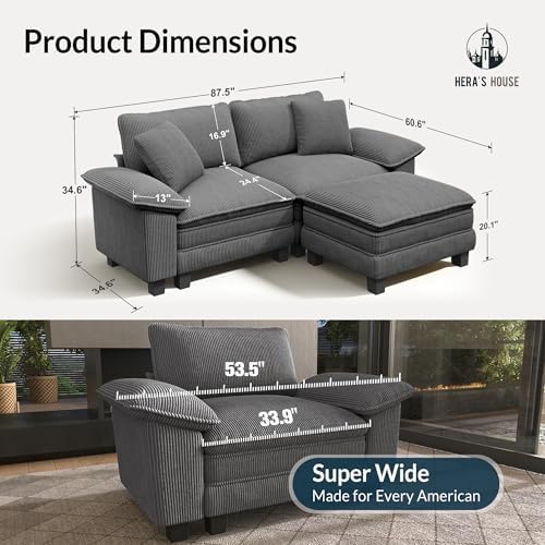 HERA'S HOUSE 3-Seat L Shaped Modular Cloud Couch Sectional Sofa Ottoman - Image 2