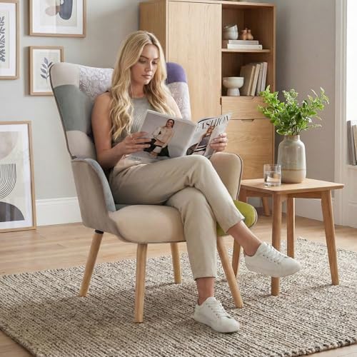 Joysoul Living Room Accent Chair, Modern High Back Armchair, Boho Patchwork - Image 3
