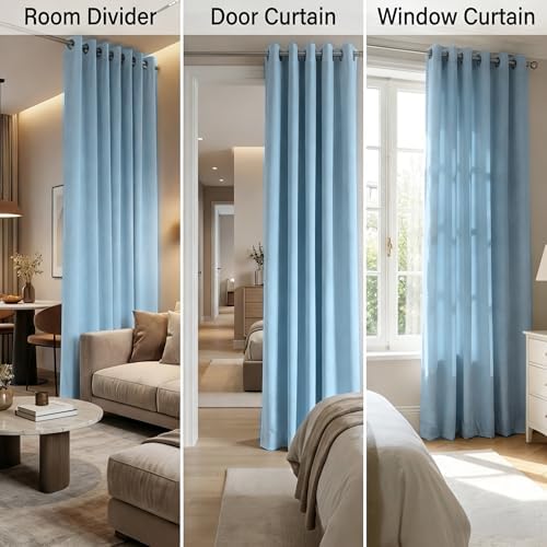 SMILETIME Sky Blue Velvet Curtains 104"x96" Grommet 1 Panel - Image 4