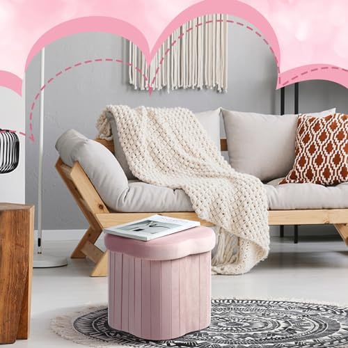 Qinyoung 2 Pcs Storage Ottoman Flower Shaped Foot Stools Foldable Velvet - Image 2