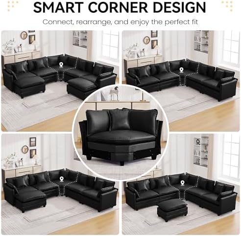 147'' Oversized U Shaped Cloud Sectional Sofa, Leather Deep Seat Couches - Image 6
