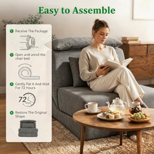 Fold Out Chair Bed, Folding Sofa Bed, 3 in 1 Convertible Sleeper Chair Bed - Image 3