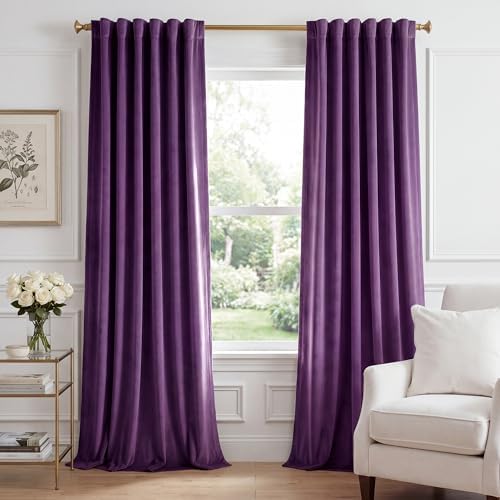 StangH Purple Velvet Curtains for Grils Bedroom Nursery, W52 x L96 by StangH