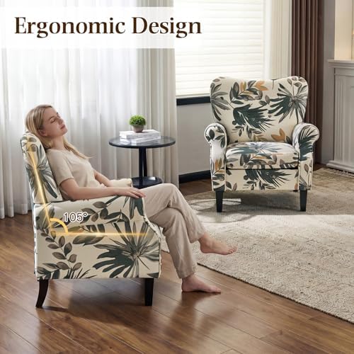 YOLENY Mid Century Wingback Arm Chair, Modern Upholstered Fabric High Back - Image 7