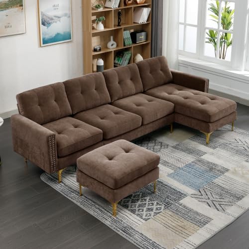 P PURLOVE Velvet Modern Large Sectional Sofa, U Shape Upholstered Couch by PPURLOVE
