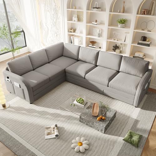 King Size Sleeper Sofas Convertible Couches, Oversized 6-Seat Sectional Sofa - Image 4