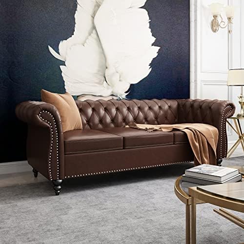 ORRD Chesterfield Sofa Leather, Modern PU Tufted Couch 3 Seater - Image 3
