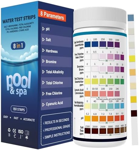 2026 Salt Water 8-in-1 Pool Test Strips Kit | 150 Strips Pool Salt Test Strips by AKSBTEC