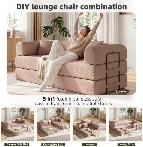79in Boneless Couch Convertible Futon Sofa Bed Queen - Image 3