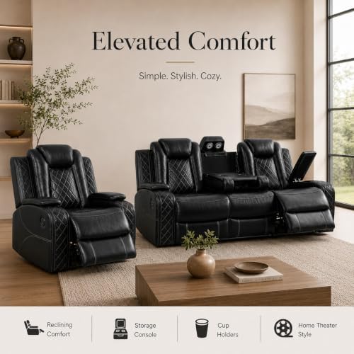 Power Reclining Leather Sofa Set – 2-Piece Home Theater Seating - Image 5