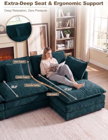 Loveseat Sofa Cloud Sofa Couch, 2 Seat Deep Seat L Shaped Couch - Image 5